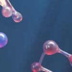 Abstrakcyjne kolorowe modele cząsteczek połączone siecią wiązań chemicznych