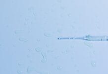 Gruszka do pipet z trzema zaworami (typu Peleusa): jak z niej korzystać bez zalania mechanizmu? Szklana pipeta na mokrej powierzchni z kroplami wody